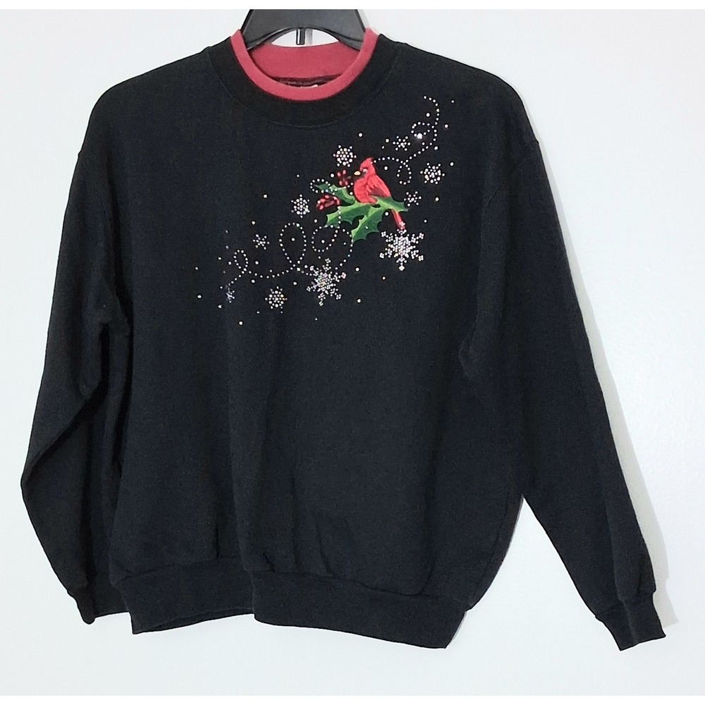 Decorated Originals Sweatshirt Women's Size XL Black Cardinal Embroidered Pre-ow